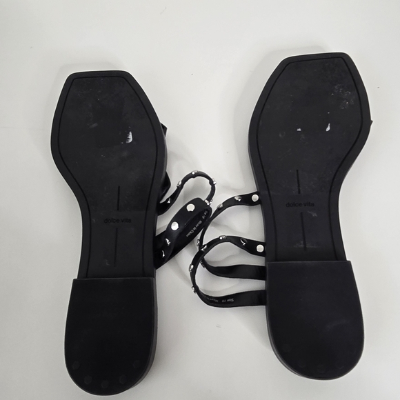 Dolce Vita Black Izabel Studded Strappy Flat Sandals Size 10 Square Toe - Picture 8 of 11